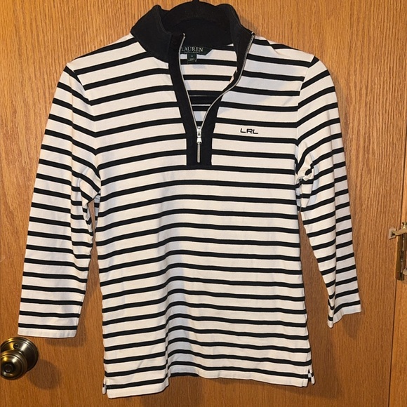 Lauren Ralph Lauren Tops - Lauren Ralph Lauren Active Women's Black & White Striped 1/4 Zip Small